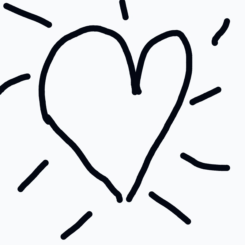 A simple, hand-drawn heart with radiating lines like sun rays.